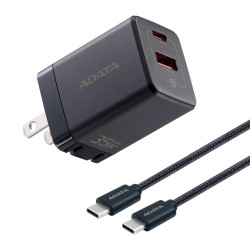 Cargador AC ADATA USB-C GaN PD 35W Dual USB-A Universal Negro con cable USB-C