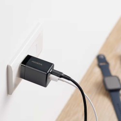 Cargador AC ADATA USB-C GaN PD 35W Dual USB-A Universal Negro con cable USB-C